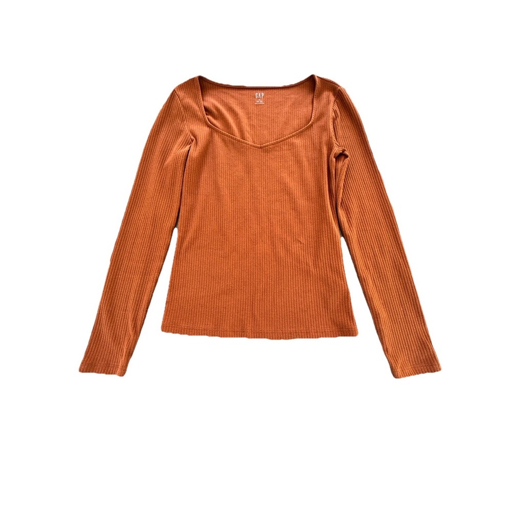 GAP Long Sleeved RIB TEE Square Neckline Burnt Orange Women's Size Small